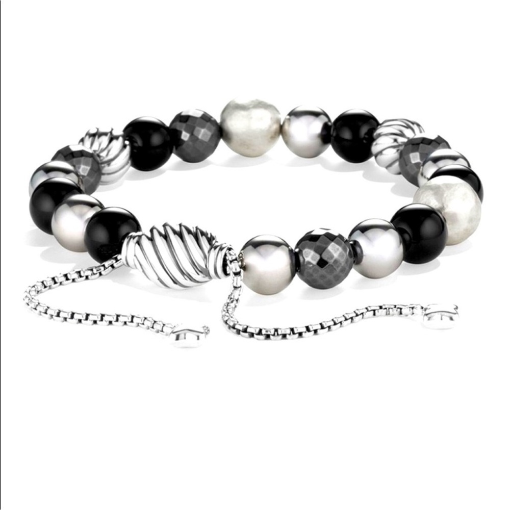 Authentic David Yurman Onyx and Sterling Silver Beaded Elements Bracelet